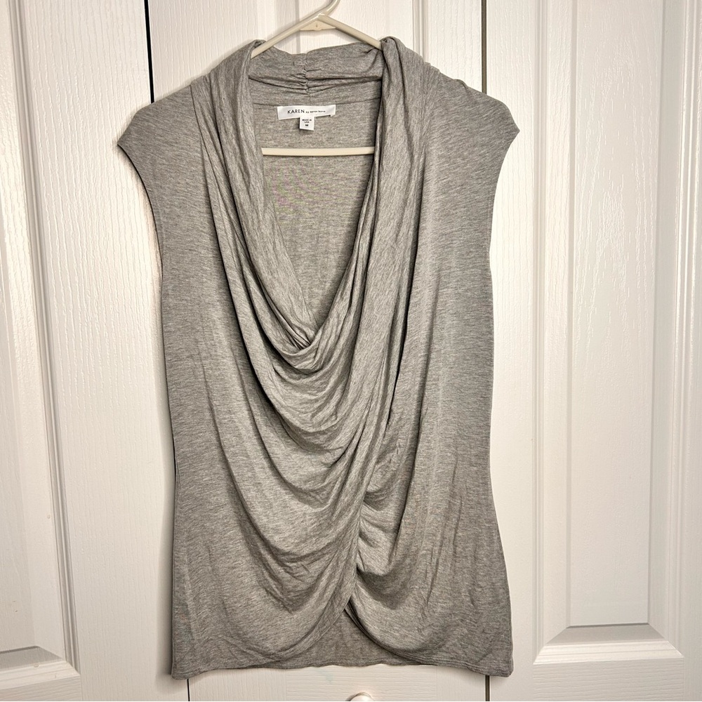 Karen Kane Women’s Gray Drape‎ Neck Sleeveless Blouse Size Medium Stretch Modal